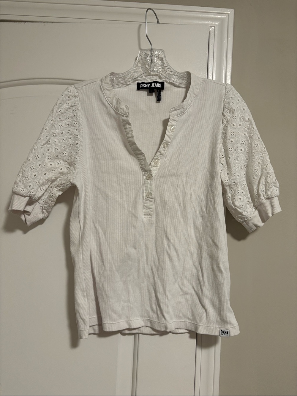 DKNY JEANS White Blouse Top, Size Medium